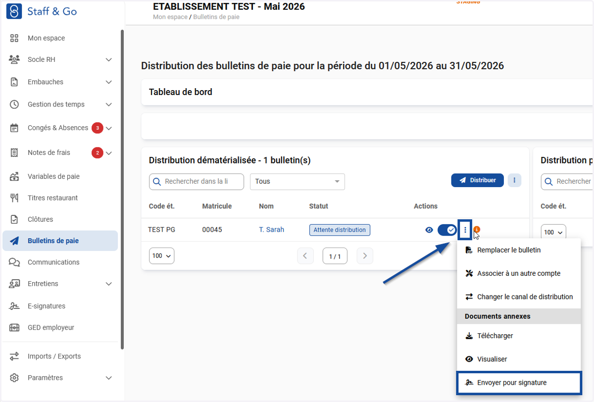 Cliquer sur les trois petits points et cliquer sur l'option "Envoyer pour signature"