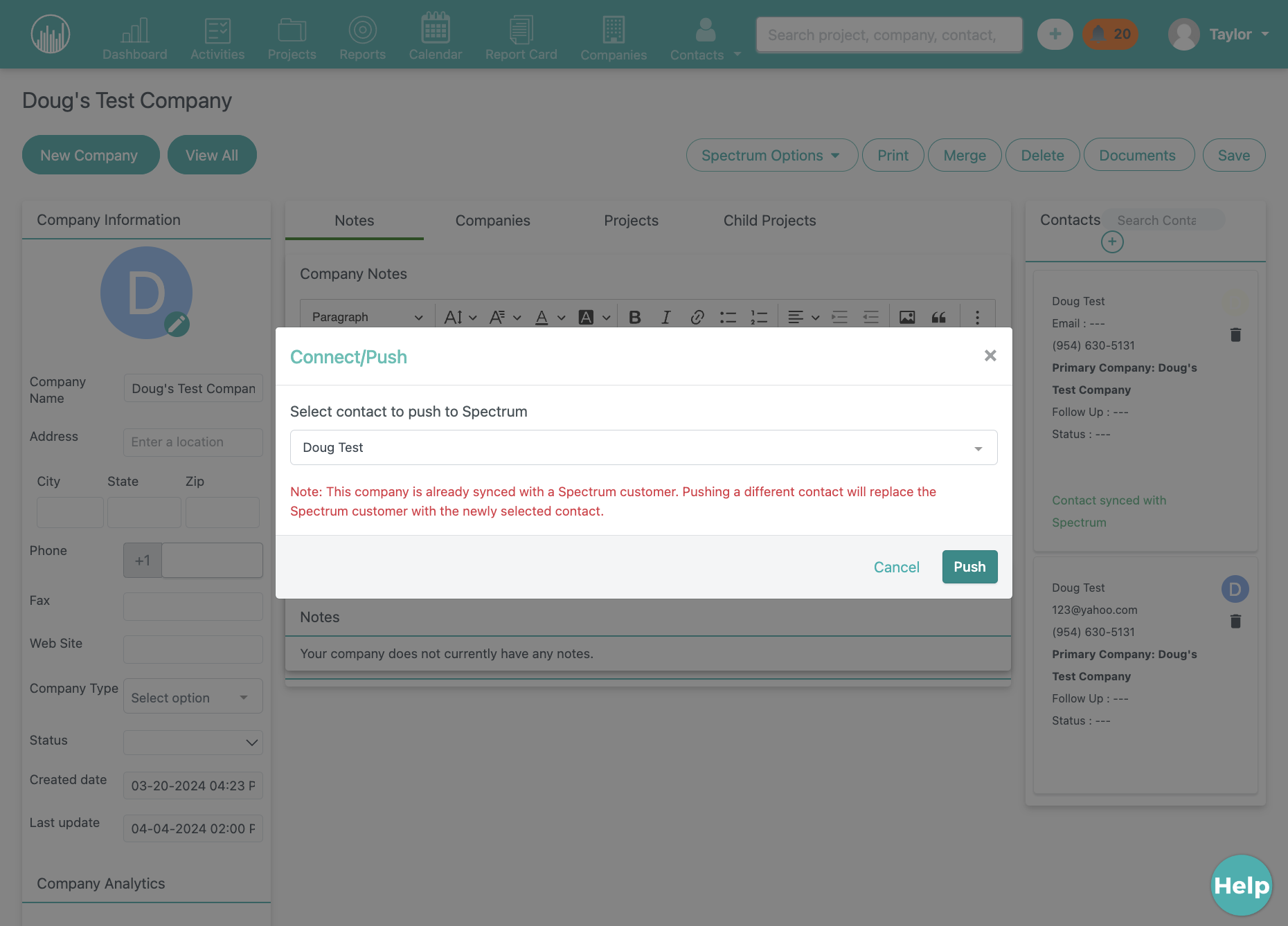 If the contact is going to replace another, the user will receive a warning notification. Select, "Push"