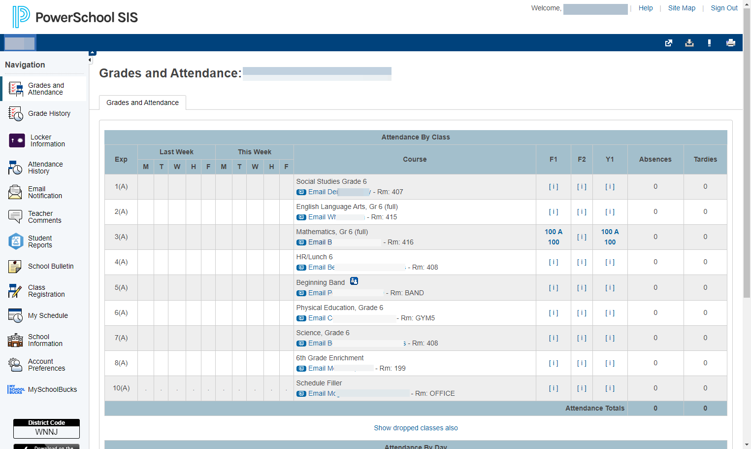 Finally, you can send an email to the classroom teacher by clicking on the teacher name provided in the course list.