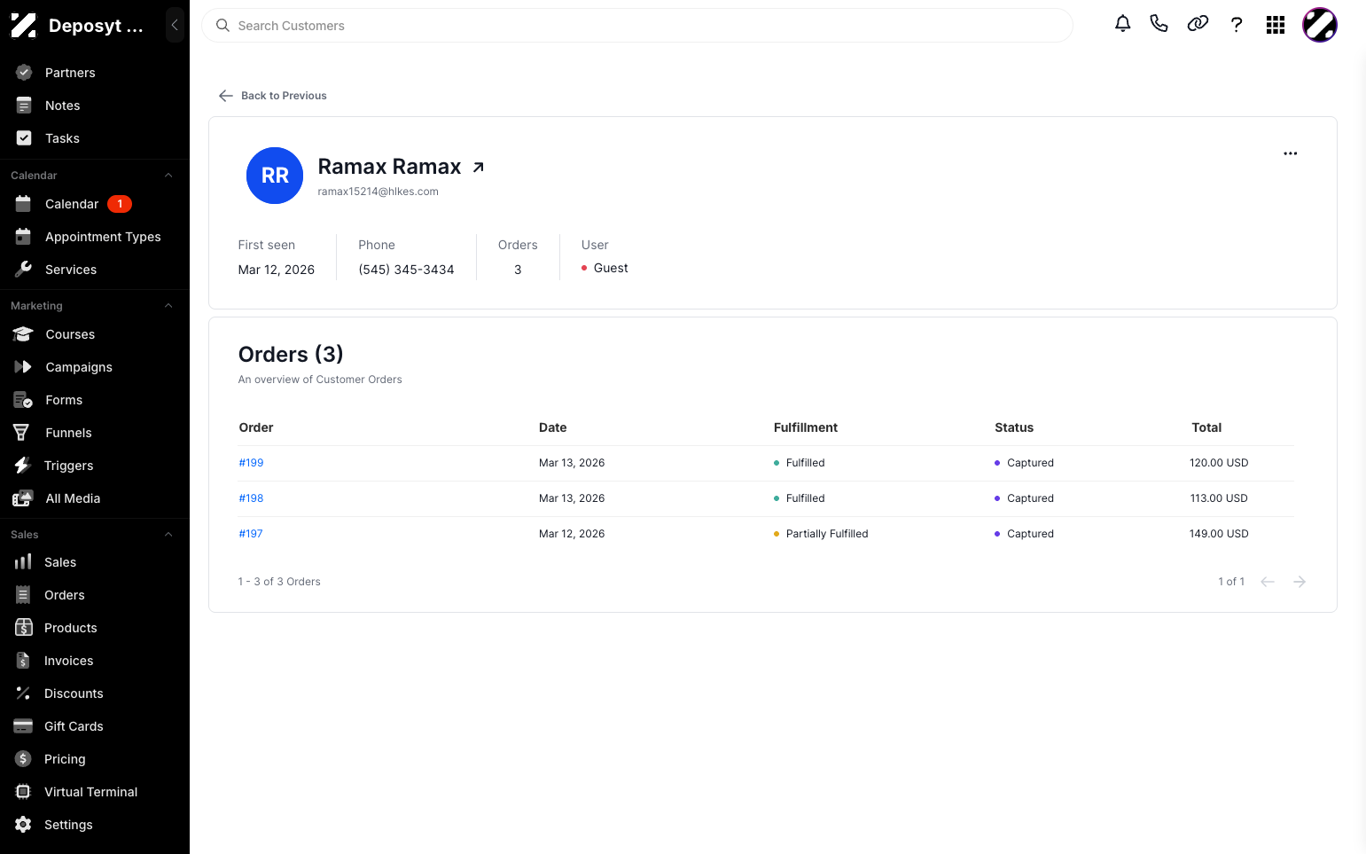 Step 6: You will now be viewing the Customer History, where you can see the customer’s past and ongoing orders.