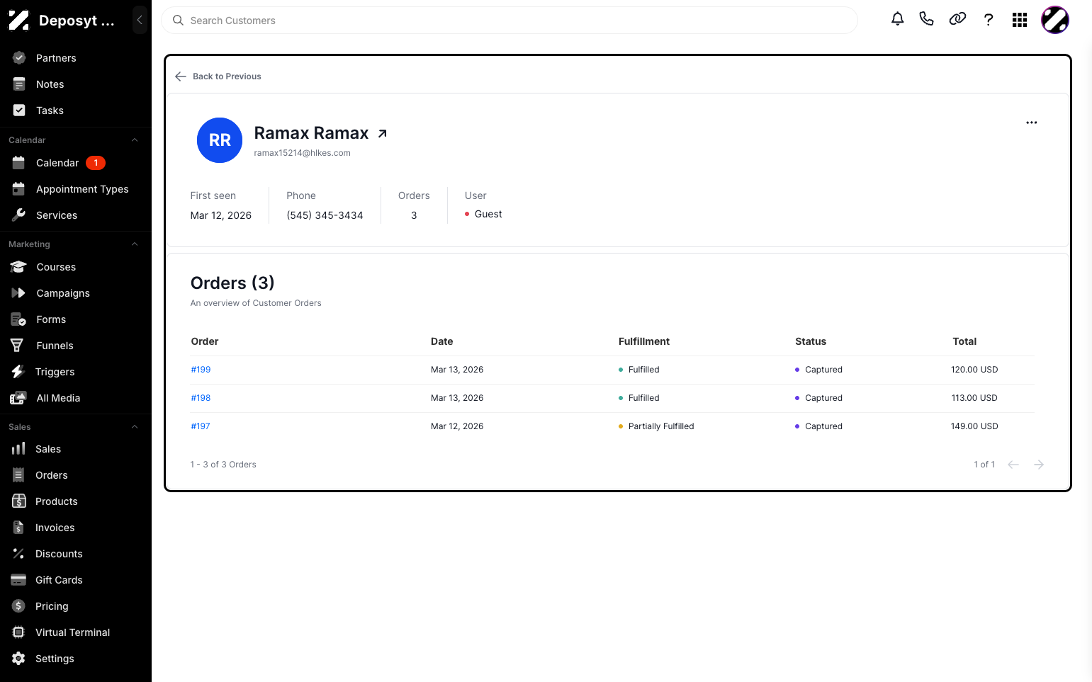 Step 6: You will now be viewing the Customer History, where you can see the customer’s past and ongoing orders.