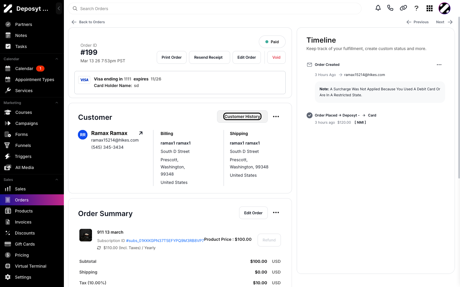 Step 5: Click on the Customer History button.