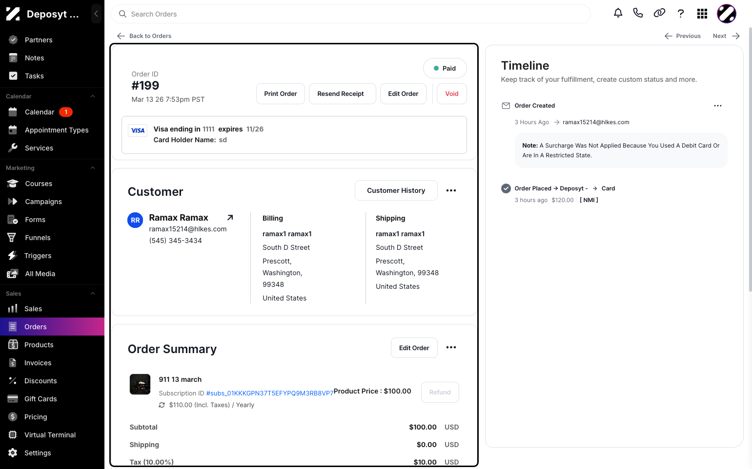 Step 4: You will now see the Order Summary. Under the Customer section, you will find the Customer History button.