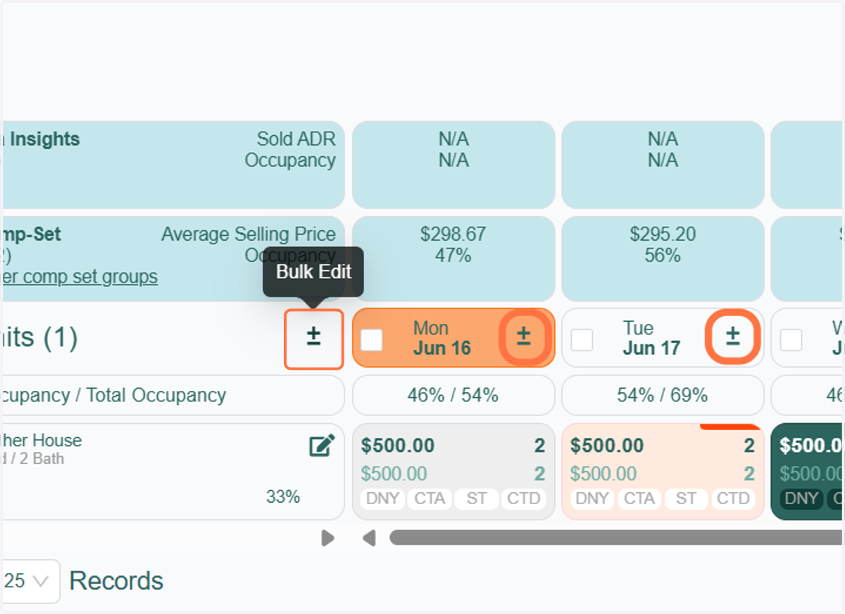 After selecting the unit and dates for which you want to update, click the 'Bulk Edit' icon.