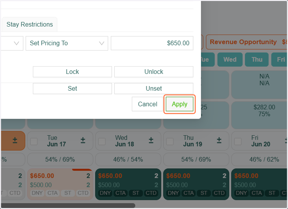 Once you've set the pricing, click “Apply” to save your changes.