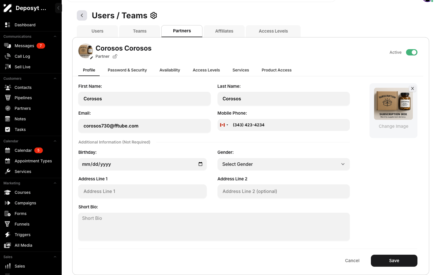 Step 6: From here, you can edit the user’s first name, last name, email, mobile phone, birthday, gender, address, and short bio. You can also change the profile picture here.