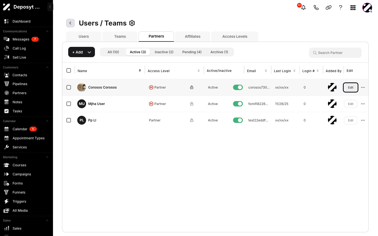 Step 5: Click the Edit button for the user you want to update.