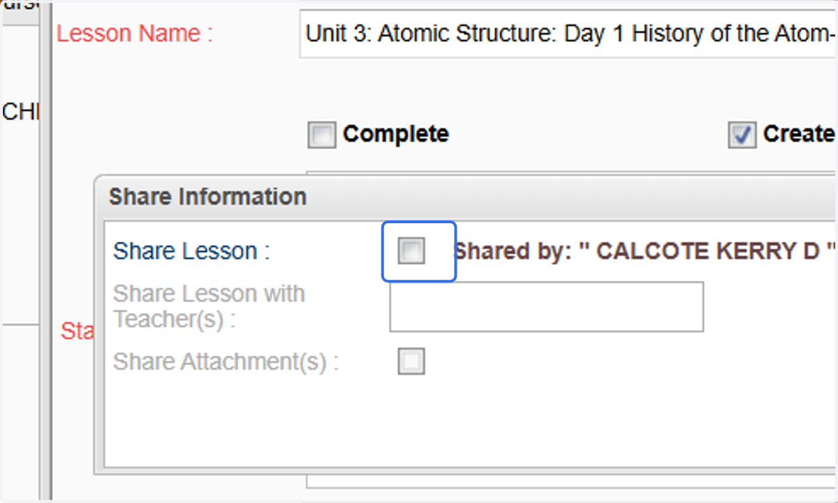 Click on the "Share Lesson" check box.