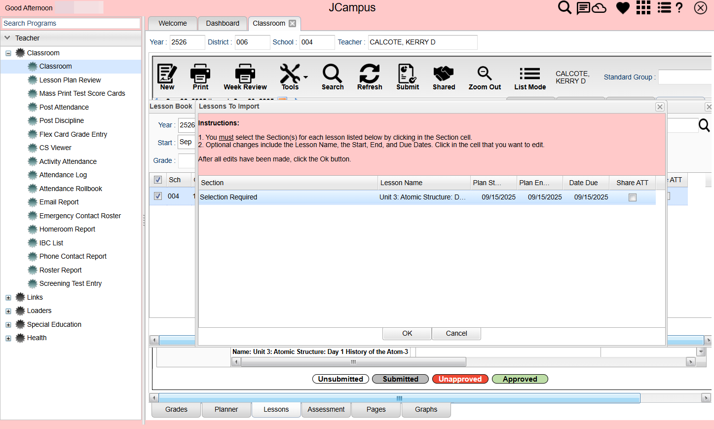 Click on Selection Required to select the section(s) to apply the template.