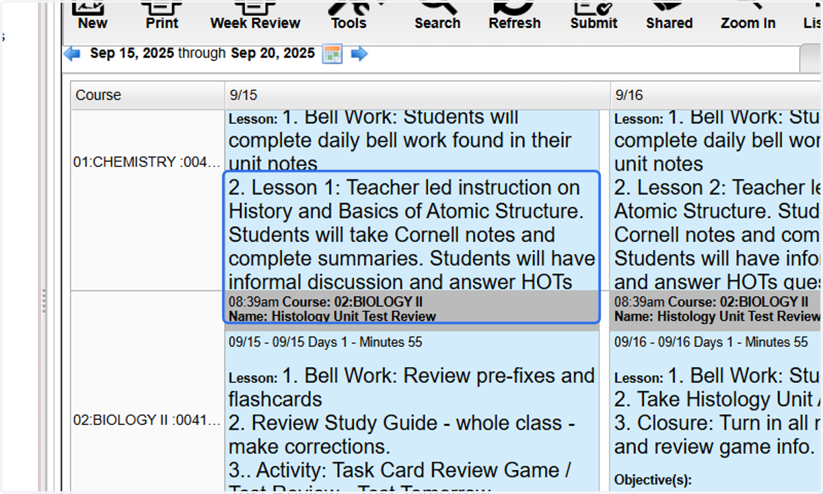 Select the lesson you want to use as your "template." *Note the date for which this plan is posted. You will need this information later.