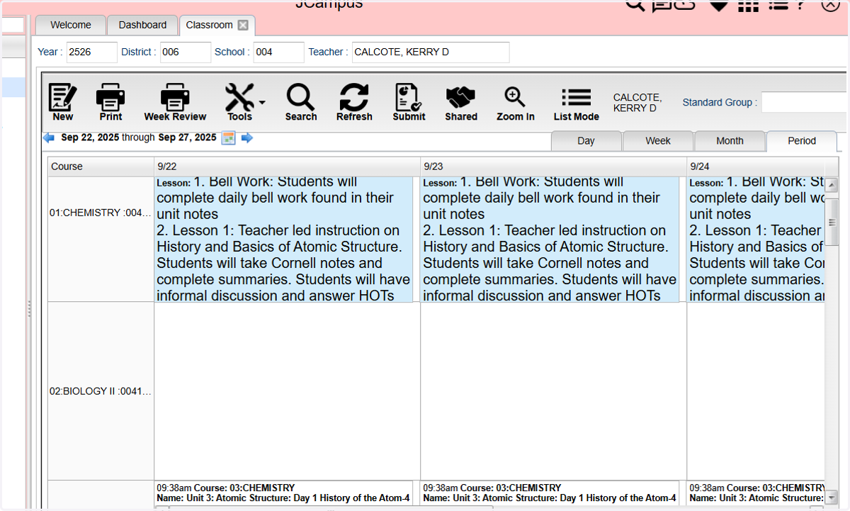 Confirm that the template is applied to all the dates and classes intended.