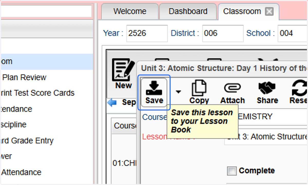 Click on Save on the lesson plan.