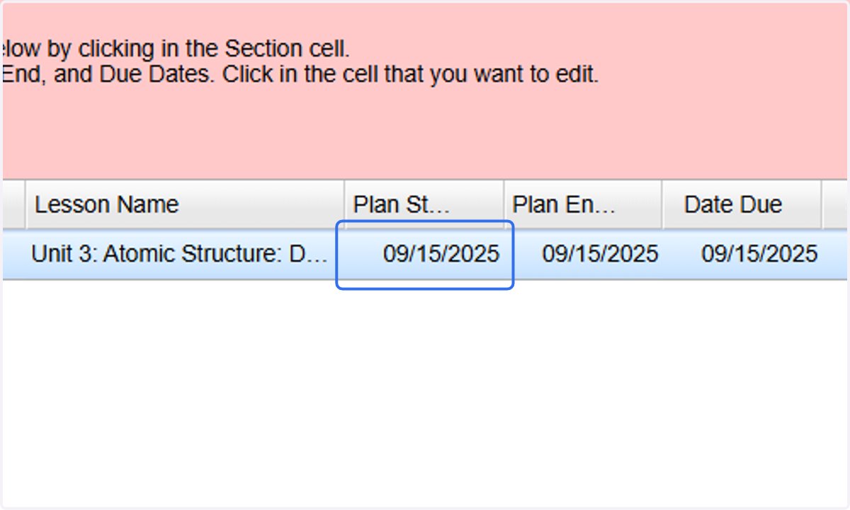 Change the "Plan Start Date" to the beginning of this week.