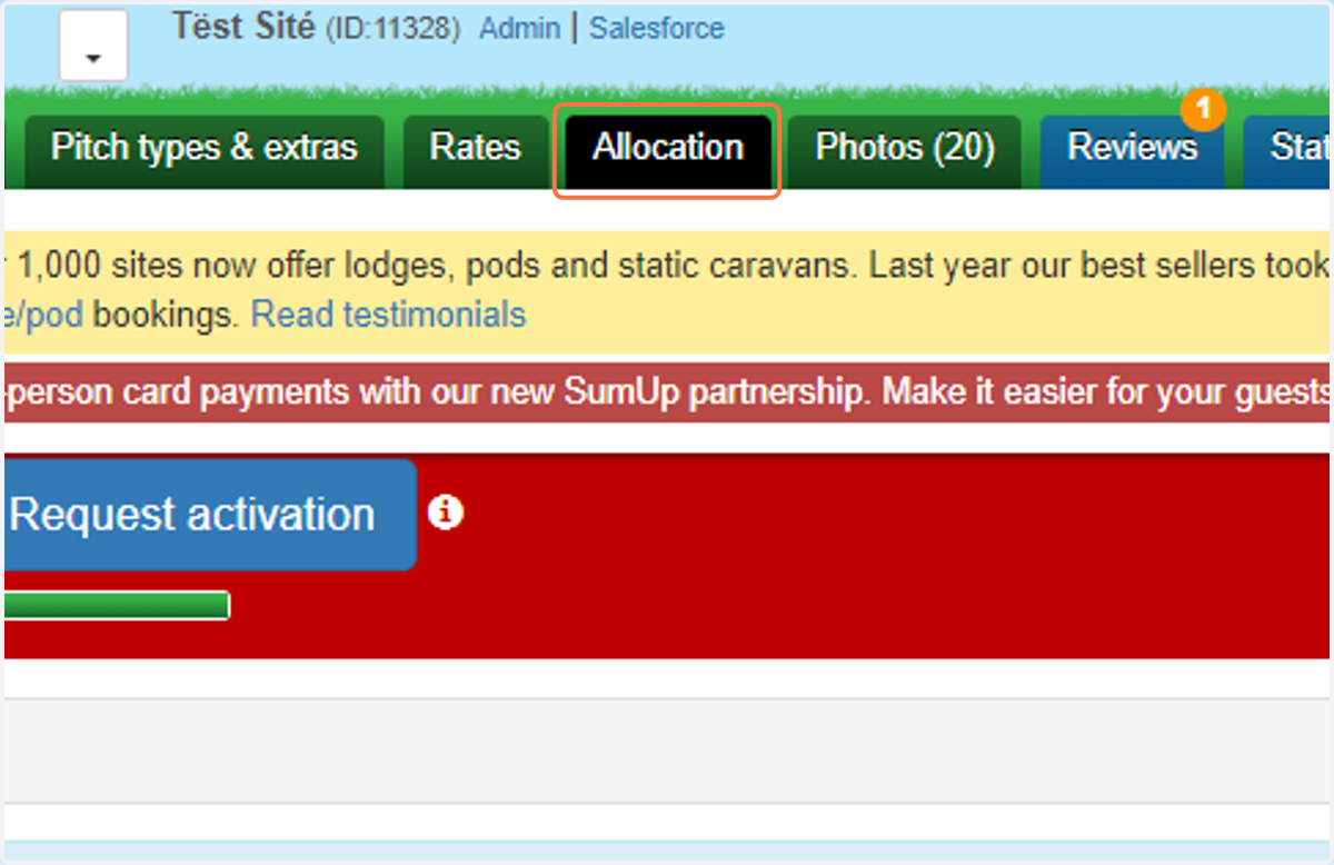Click on the Allocation tab