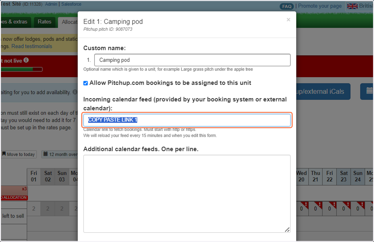 Copy and paste the iCal link into the field labelled 'Incoming calendar feed'