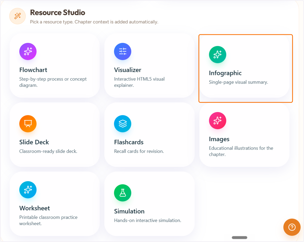 Scroll down and select "Infographics" from the resource studio .