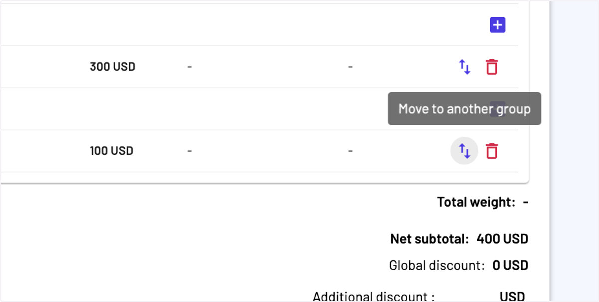 Any given line, can be moved to another group by clicking on the "Opposite arrow" icon