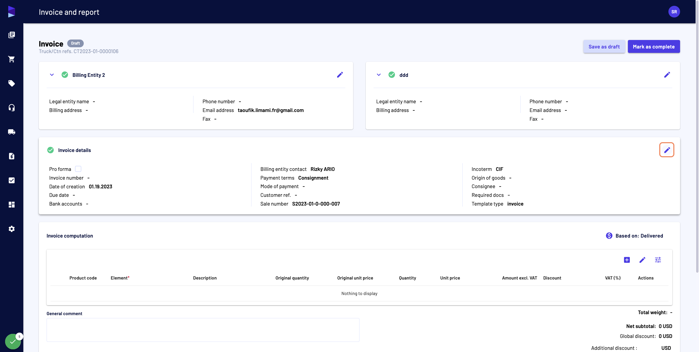Then you can access the invoice or report details and edit them
