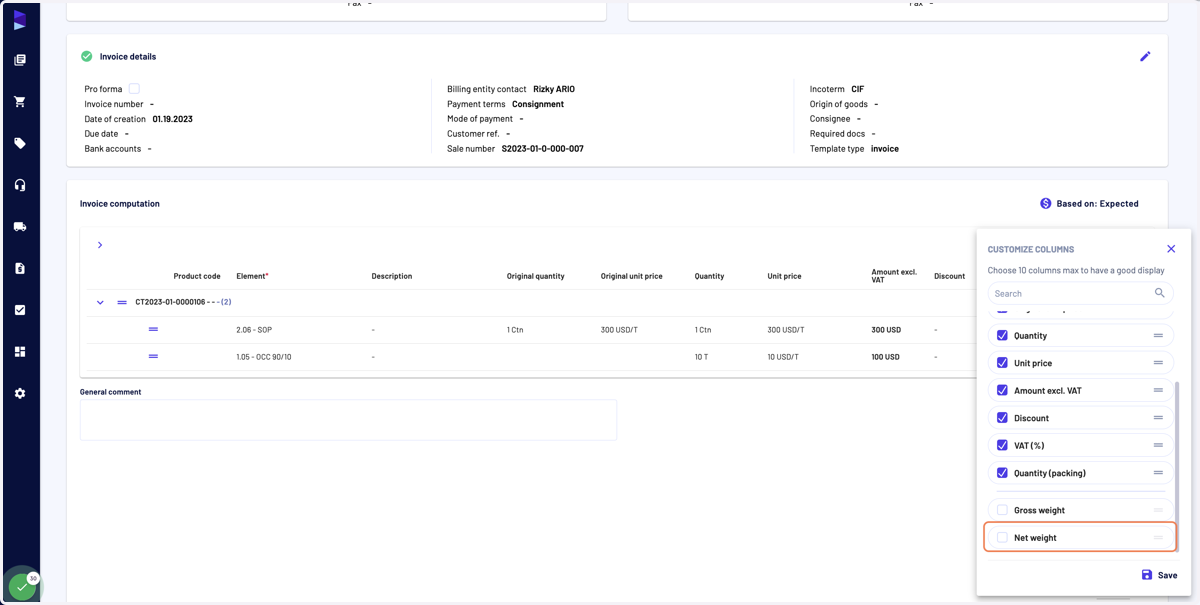 Check the columns you want to display and uncheck them to remove them. You can also choose the order