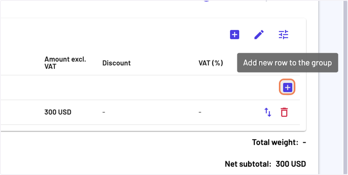 You can add a new line among a given container group by clicking on "+"