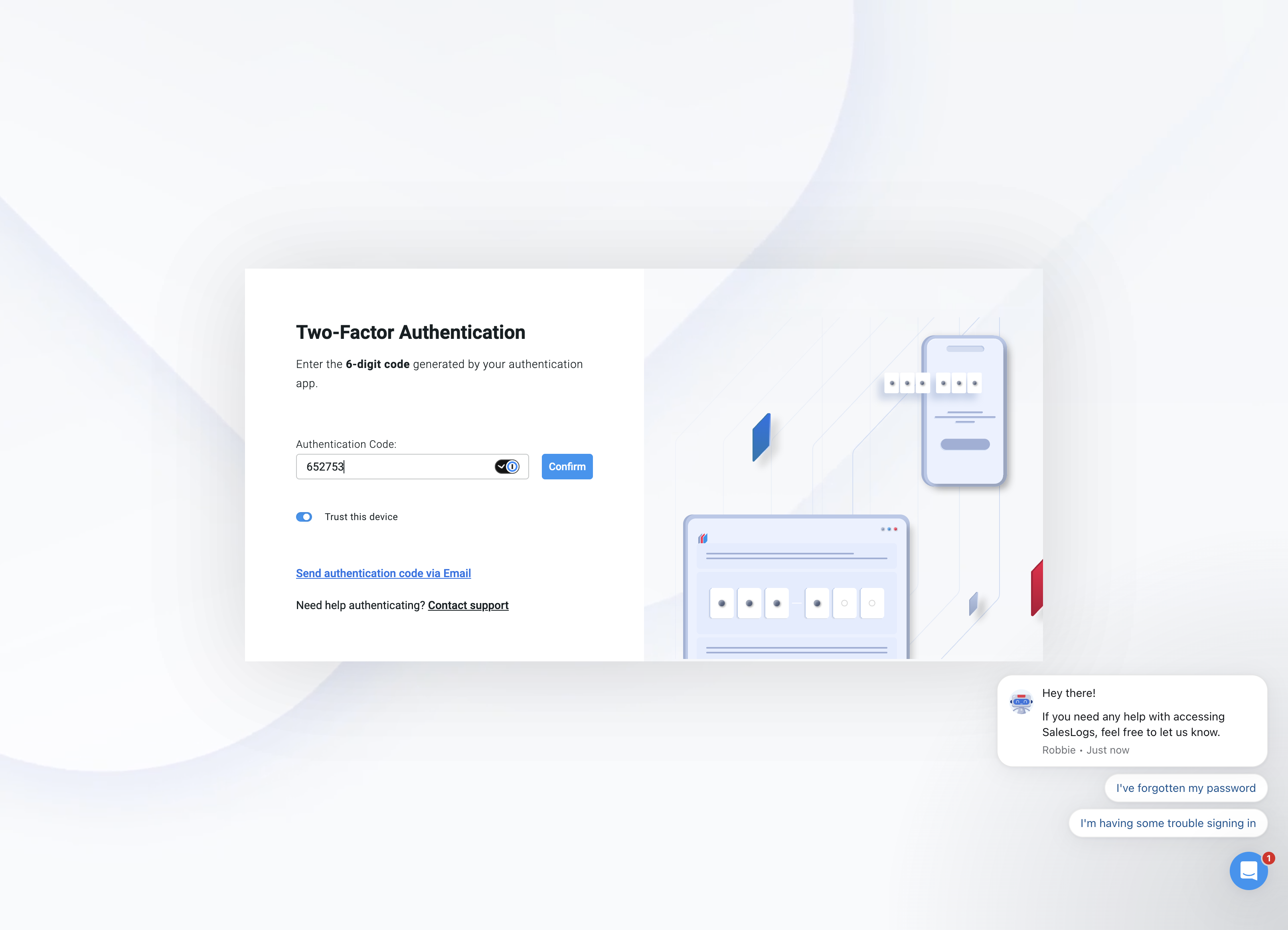 Enter your authentication code from your existing authentication app