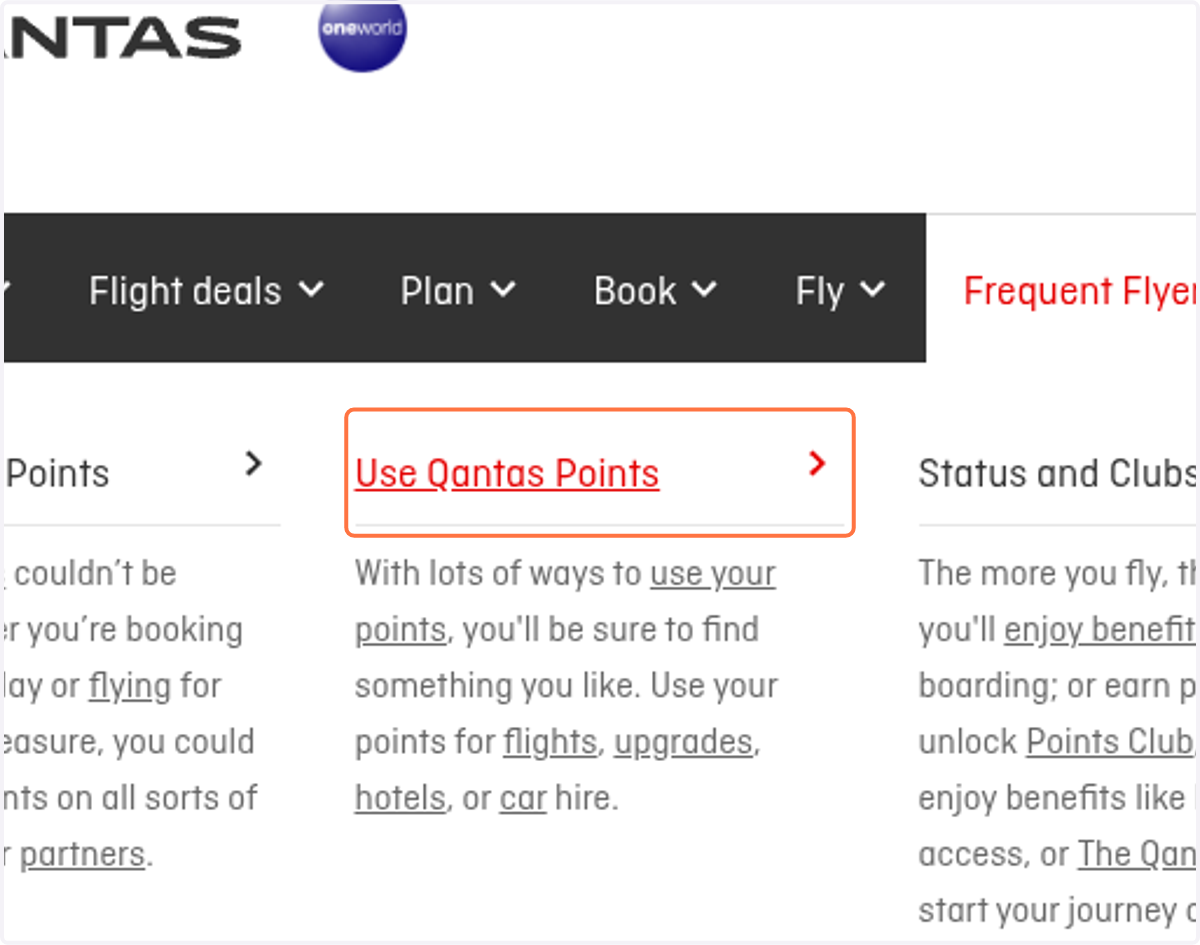 Click on Use Qantas Points