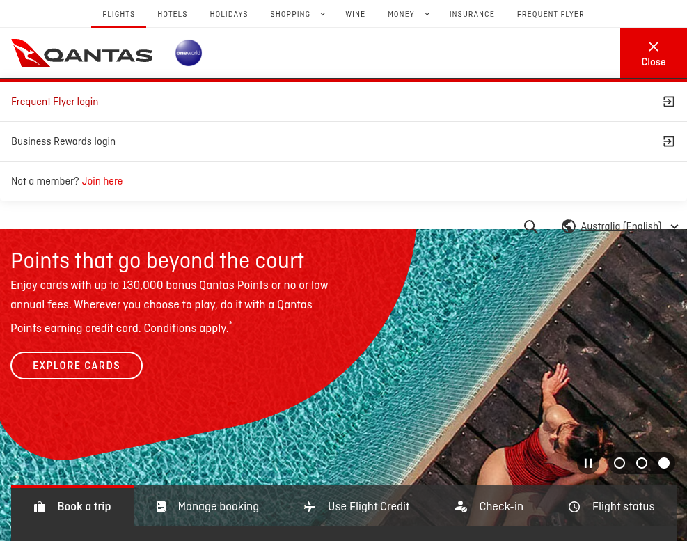 Click on Frequent Flyer login