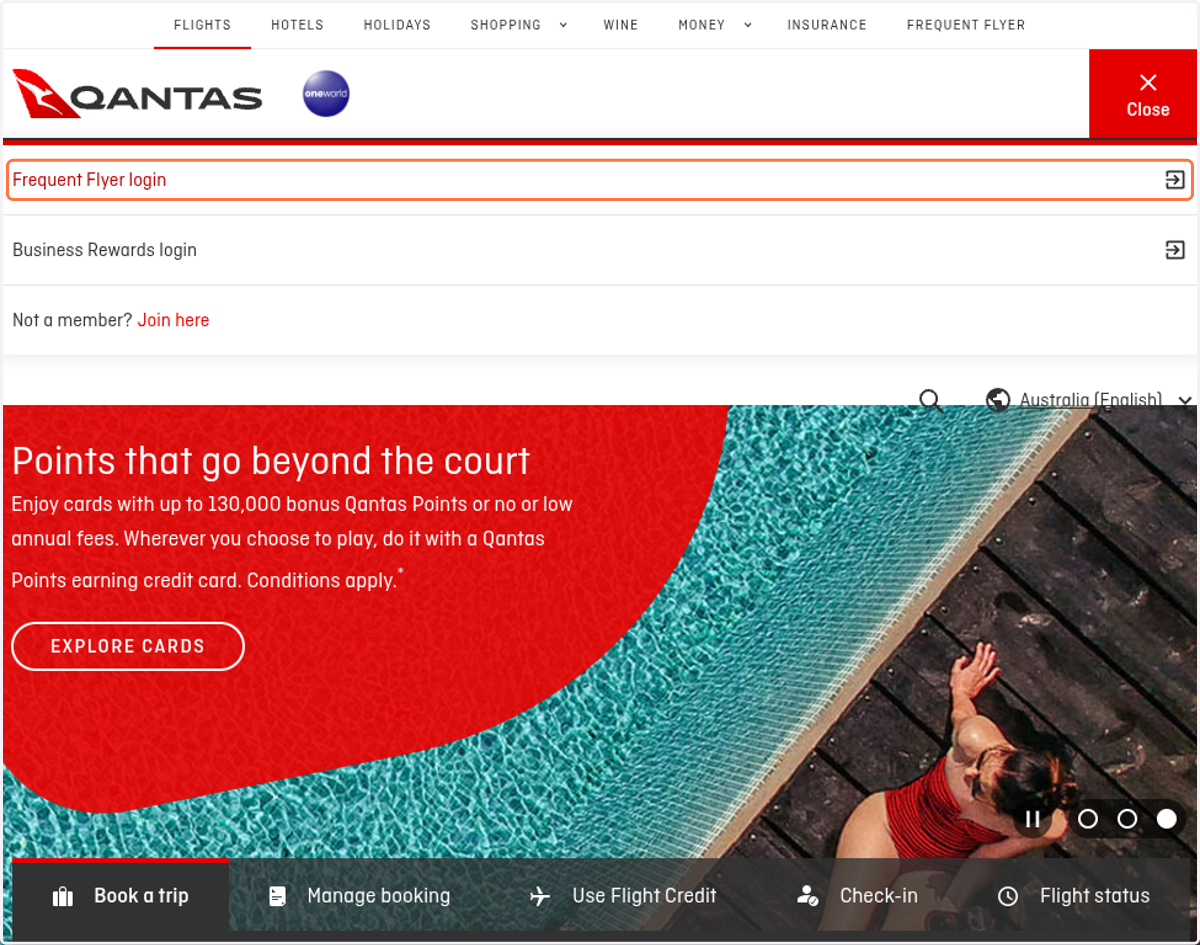 Click on Frequent Flyer login