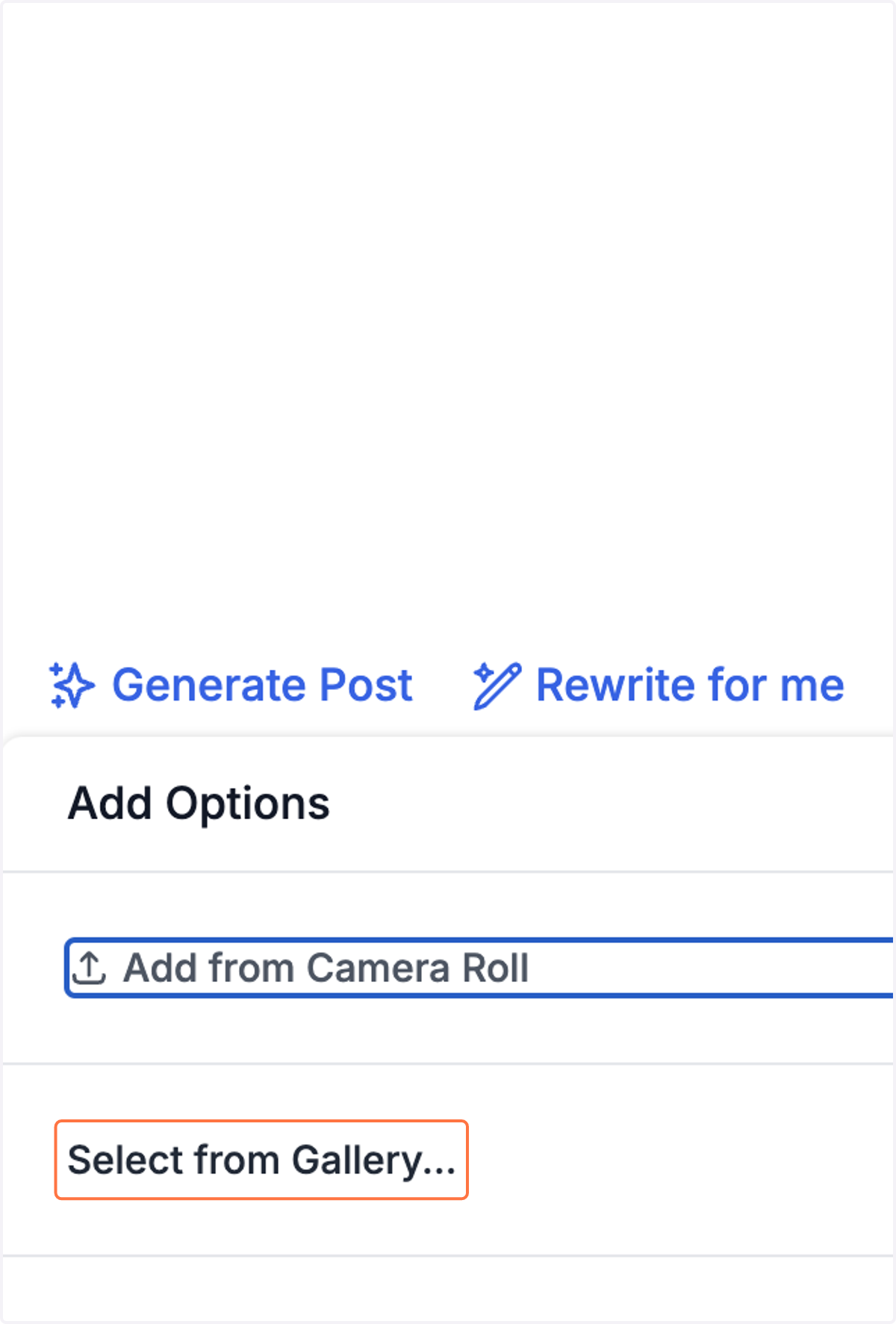 Click Add from Camera Roll to use a new photo or click "Select from Gallery" to use a photo you've already uploaded to your site.