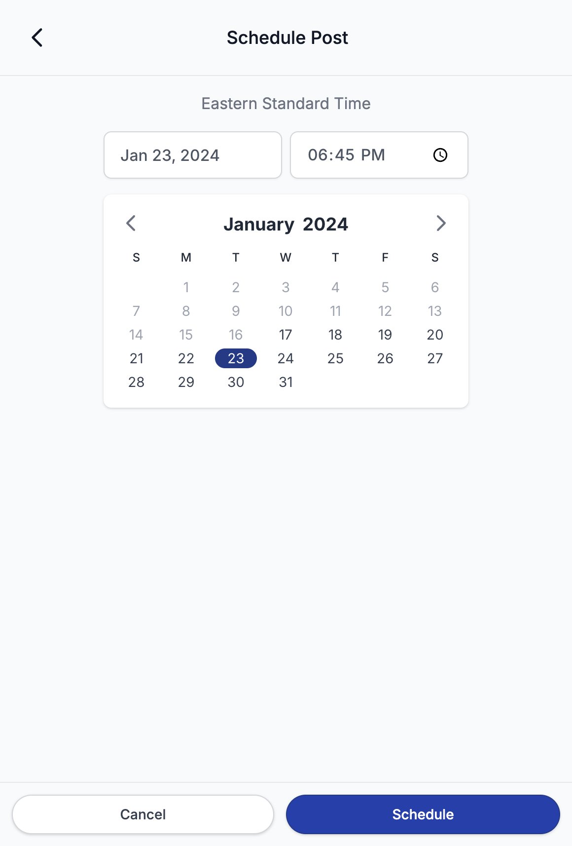 Click "Schedule" to confirm the date and time selected.