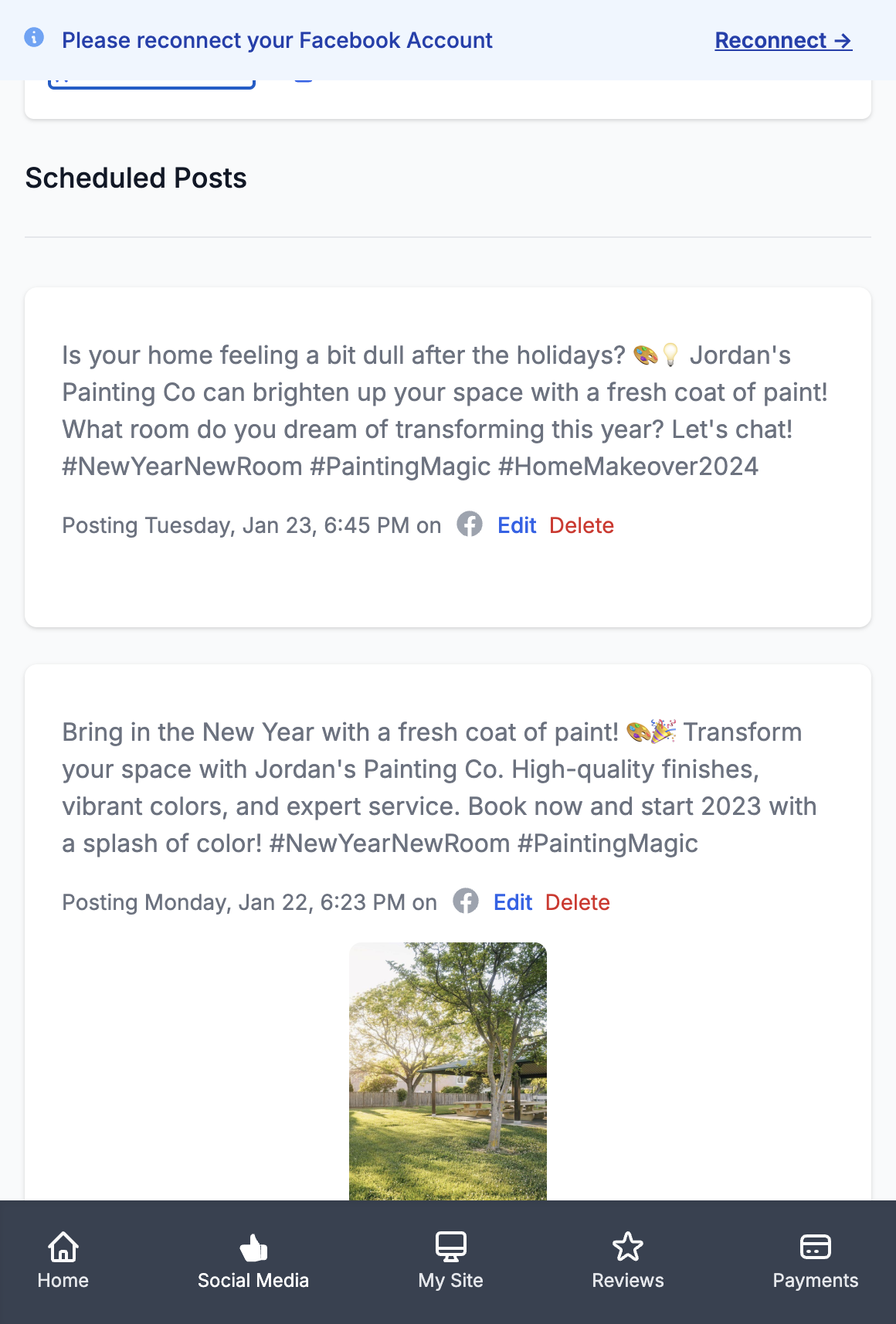 Back on the Social Media tab you can see future posts under "Scheduled Posts".