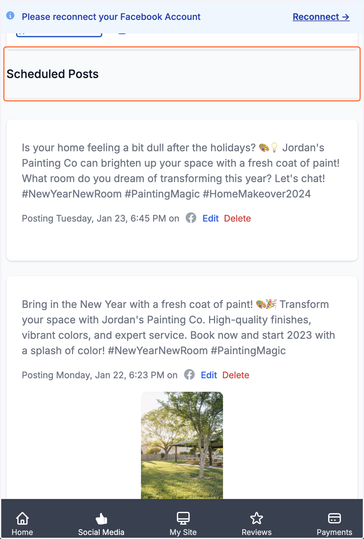 Back on the Social Media tab you can see future posts under "Scheduled Posts".