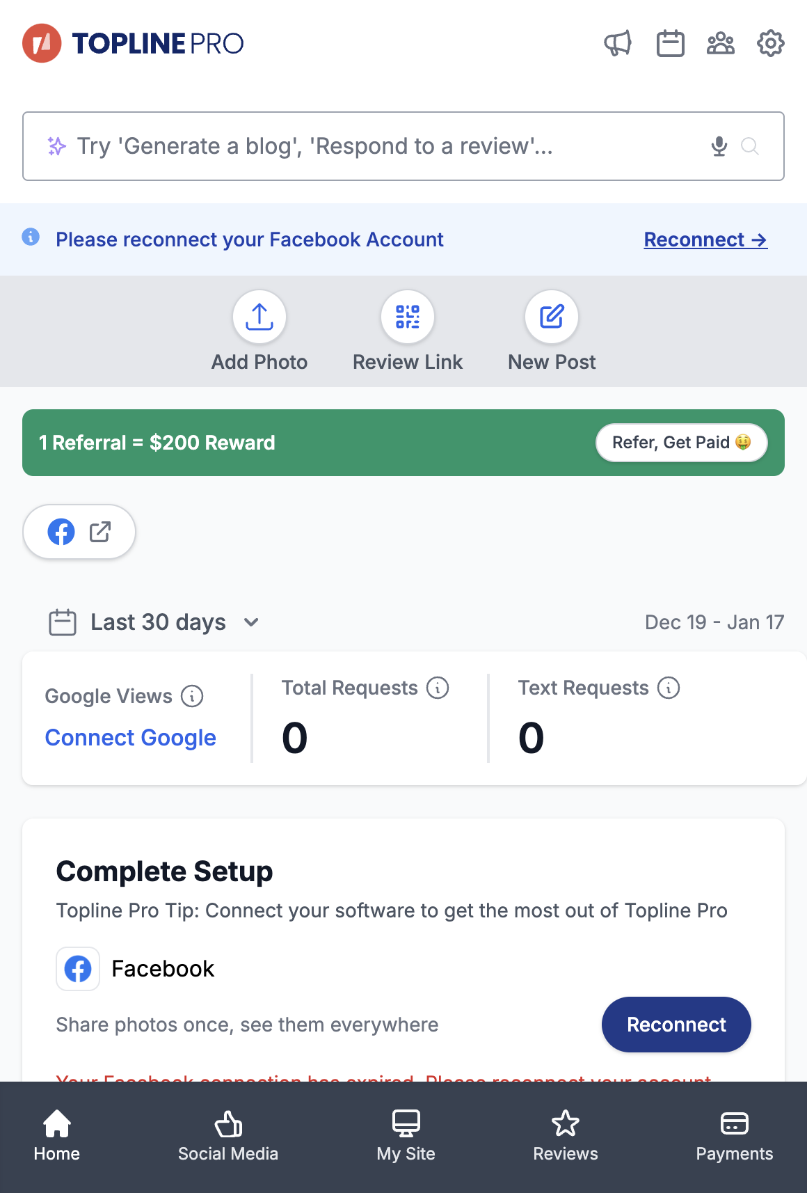 Click on 'Social Media' on the bottom or left side menu.