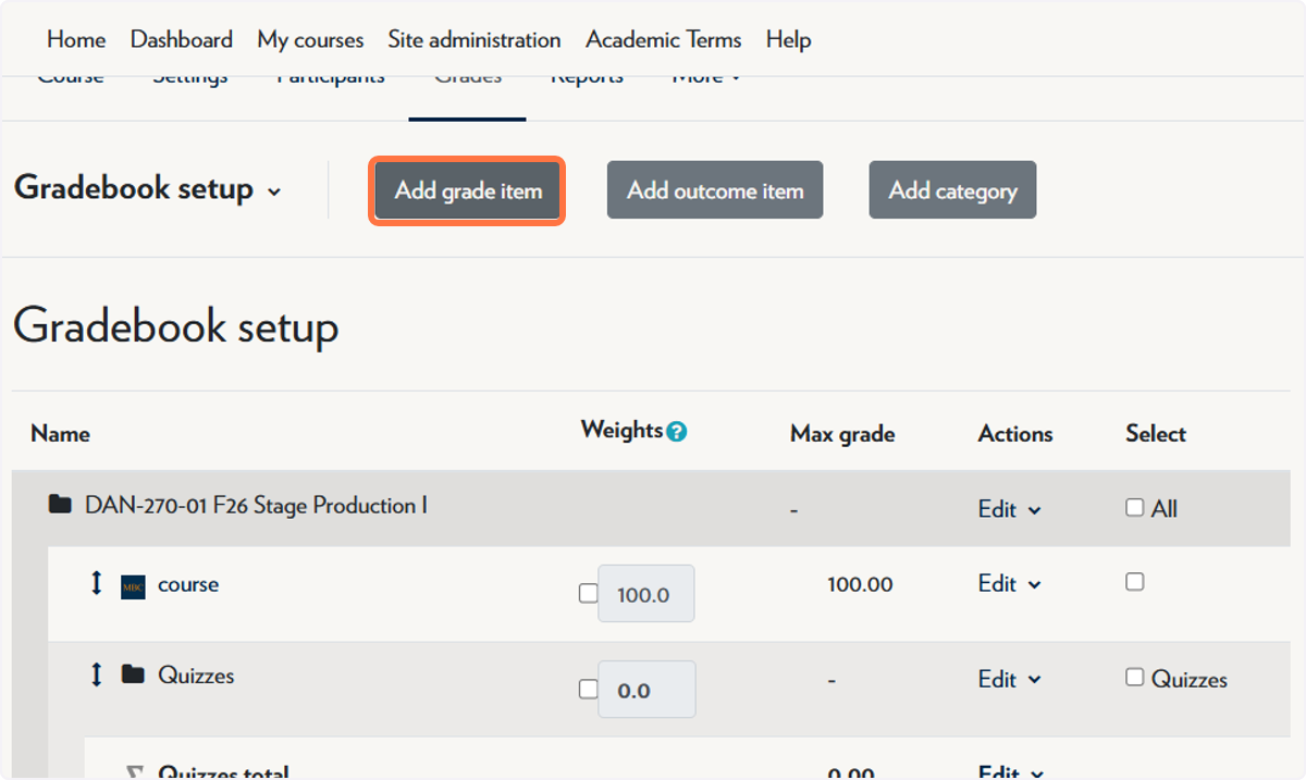 Click on Add grade item