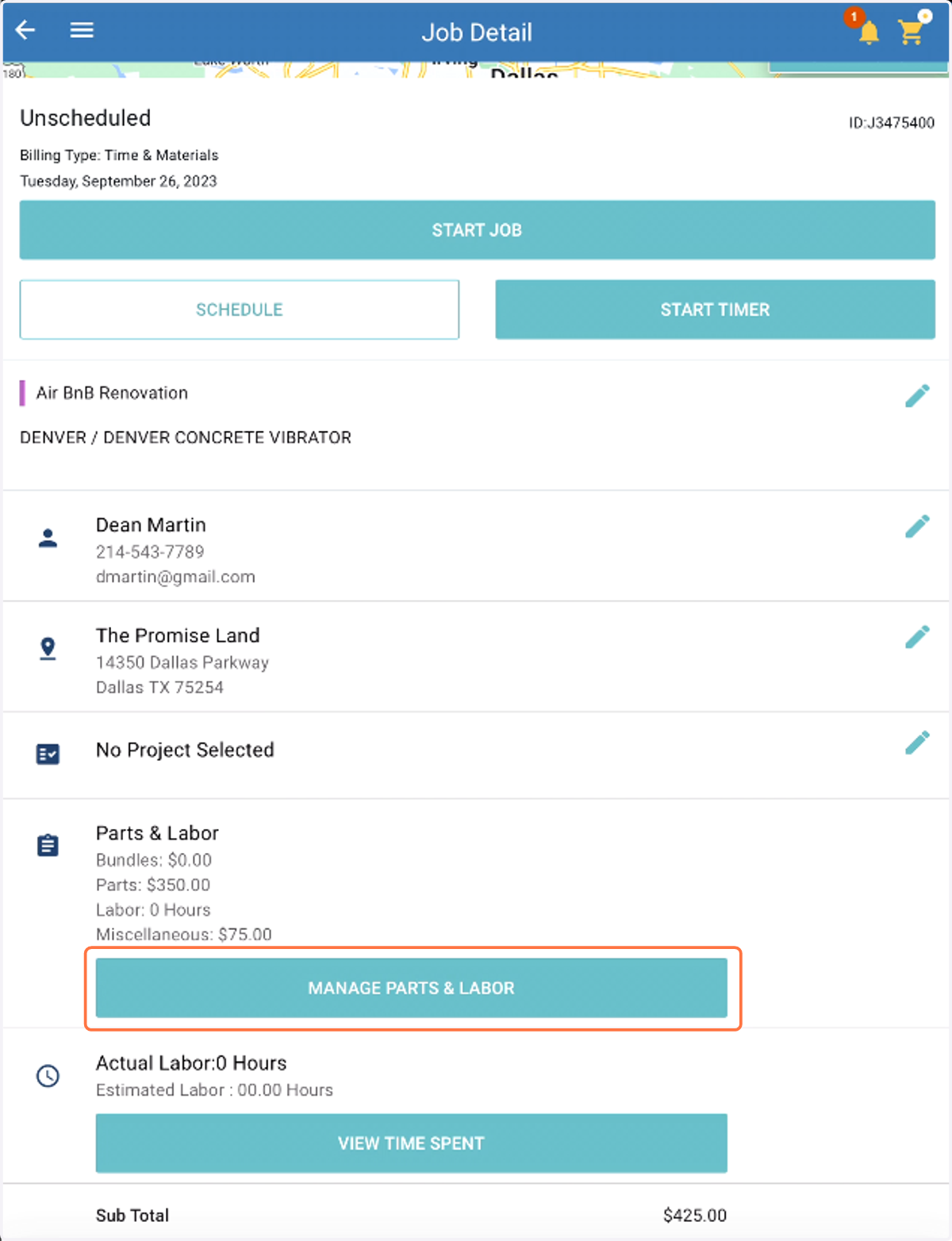 Manage Job Parts & Labor