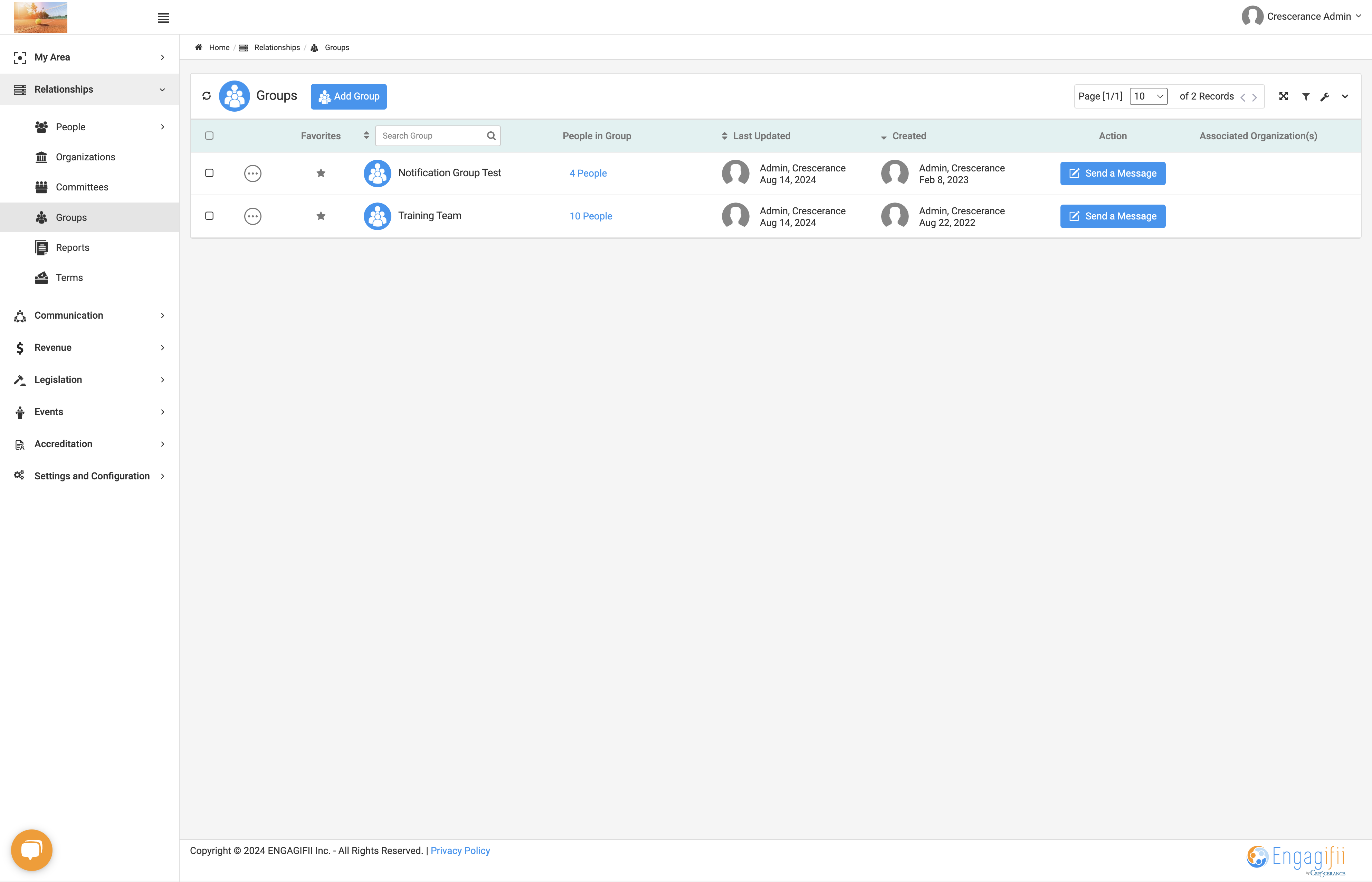 Click on Relationships and then Groups