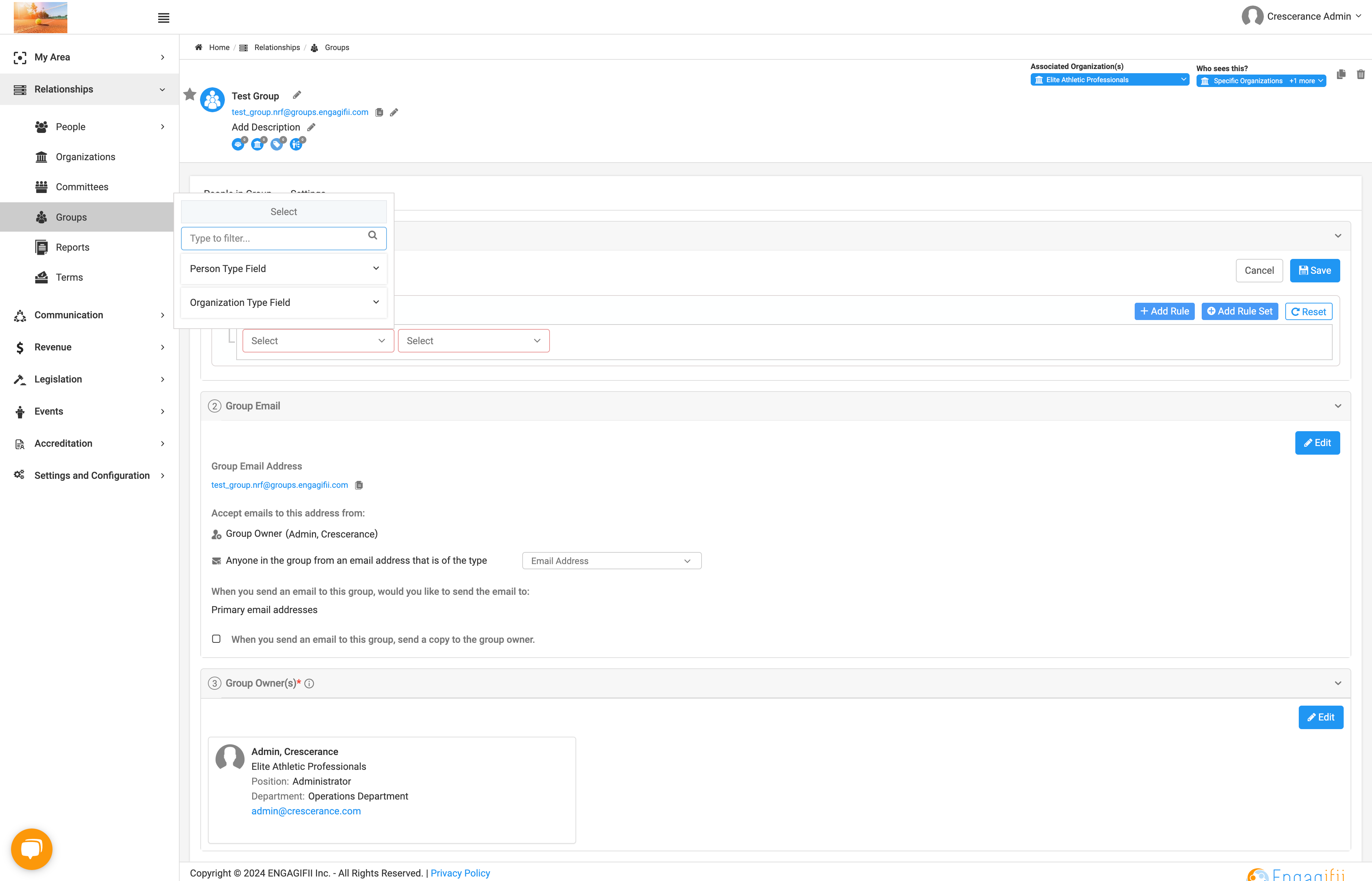 Type your criteria and chose whether its a person or organization type field