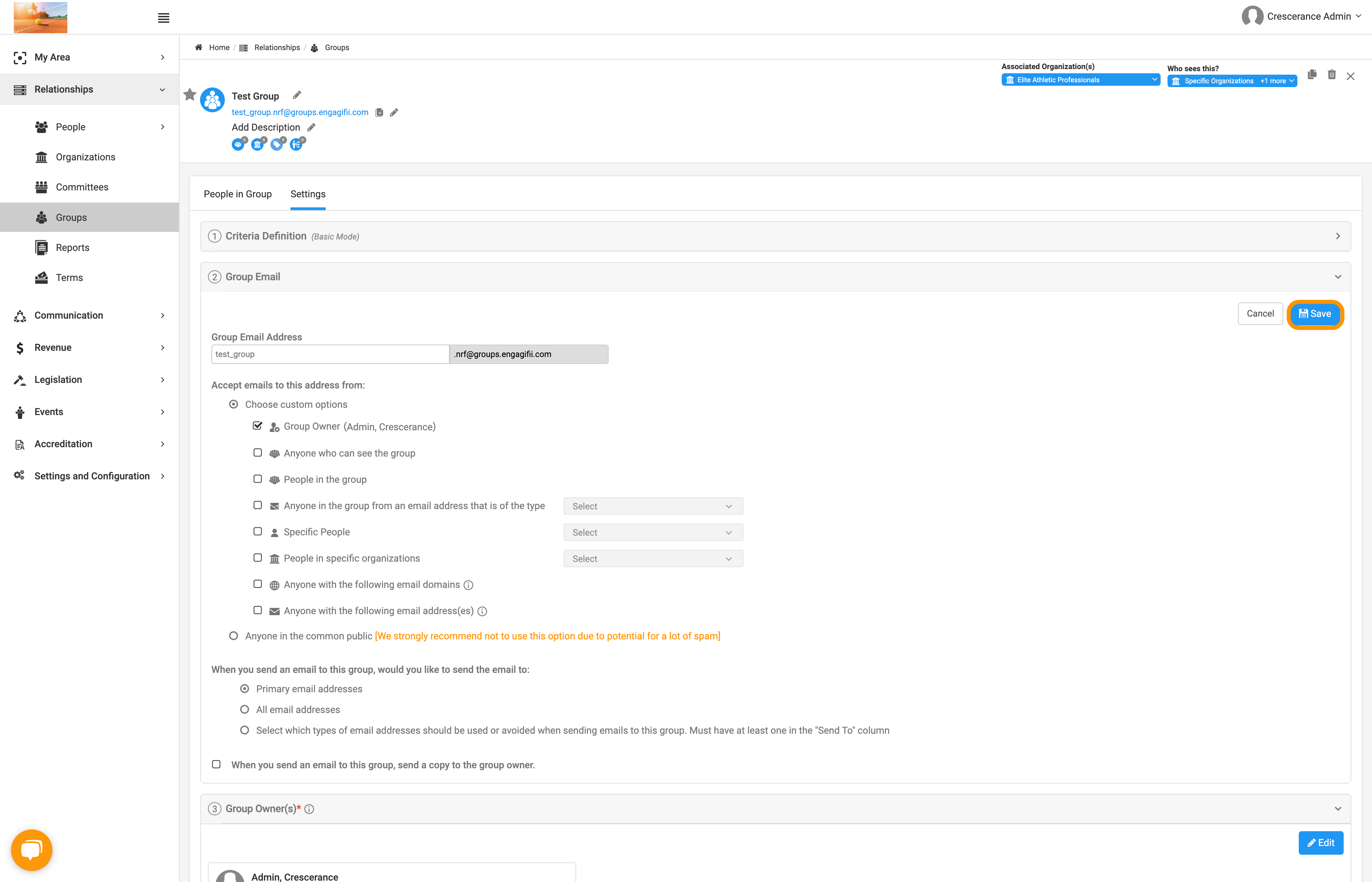 Make your email setting selections and select Save when finished