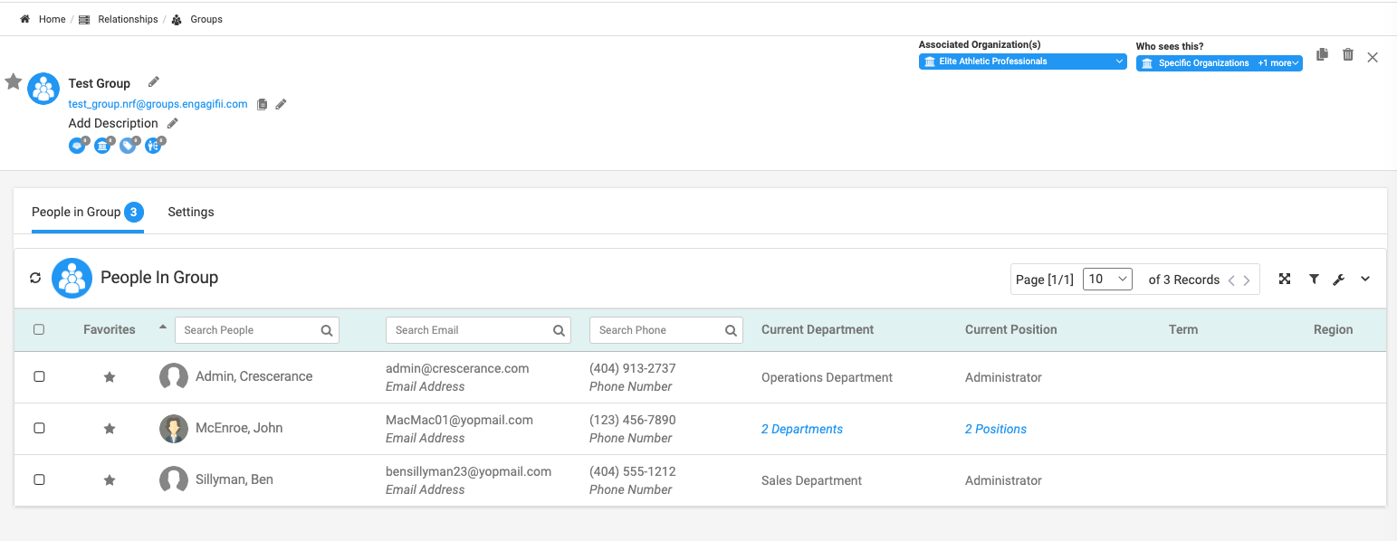 Click on People in Group to see the overview of the group created with the criteria rule.