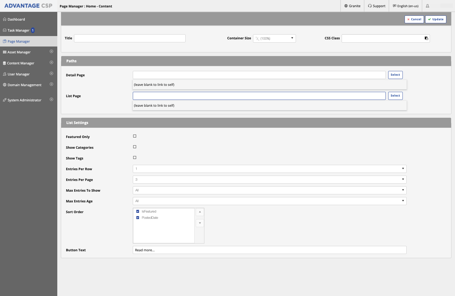 List Settings - here you can set how you want your articles to be displayed