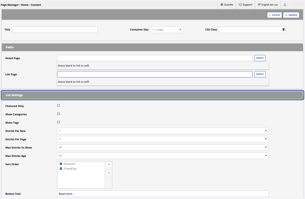 List Settings - here you can set how you want your articles to be displayed