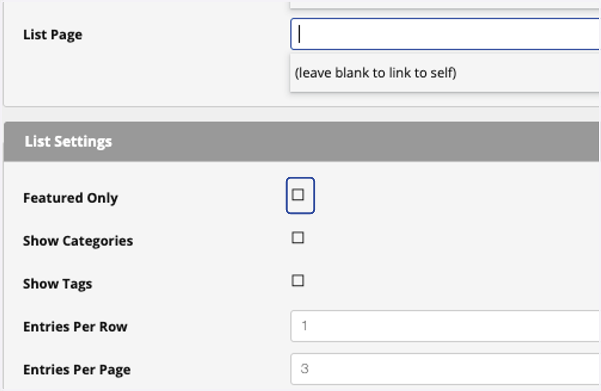 Optional: Check/Uncheck if you want to only show featured items.