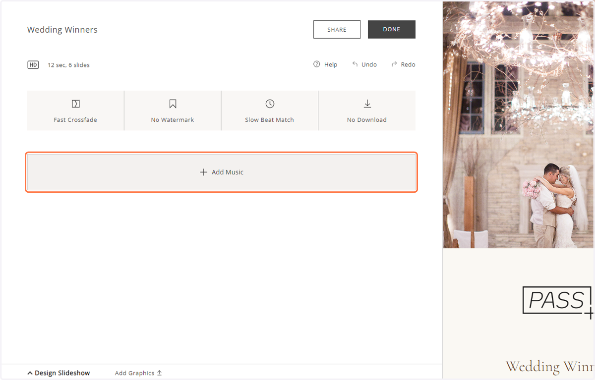 Now you can select music and design your slideshow.