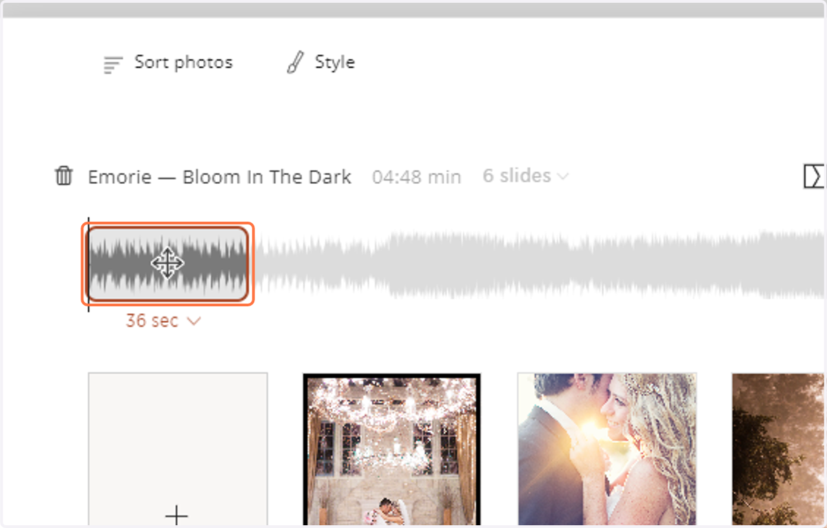 Click on the song to access the trim tool.