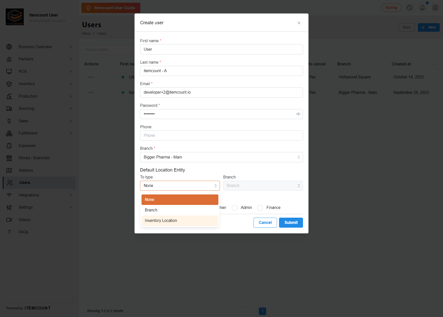 select on Inventory type