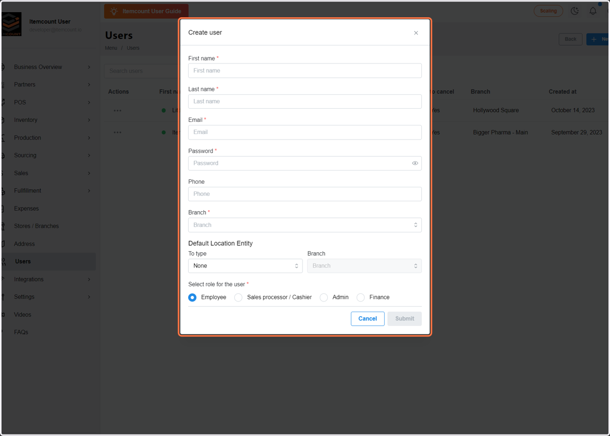 User details page.