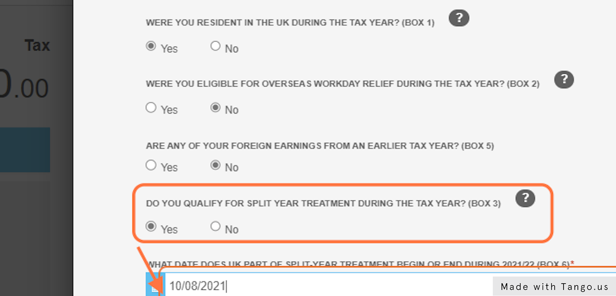 Answer 'YES' to Box 3 to claim split year treatment and enter the date it applies from underneath