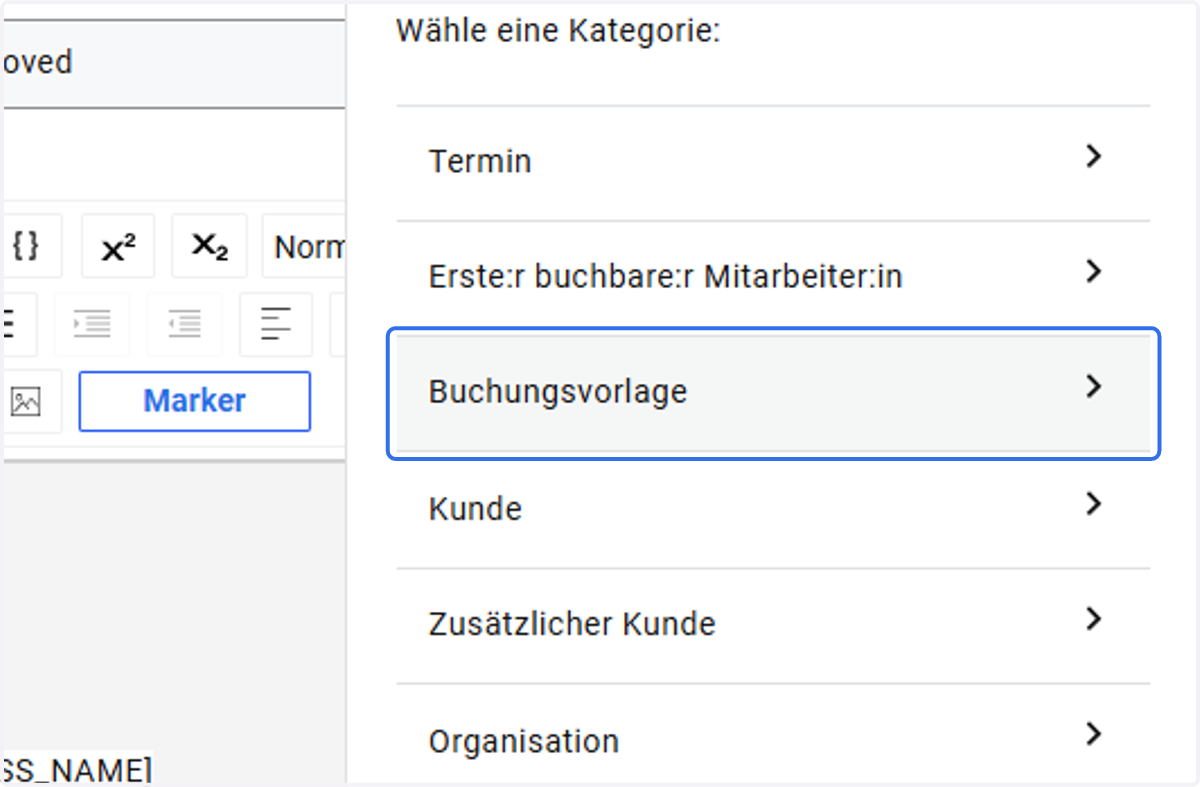 Hier Wählen Sie eine Kategorie, zB. "Buchungsvorlage