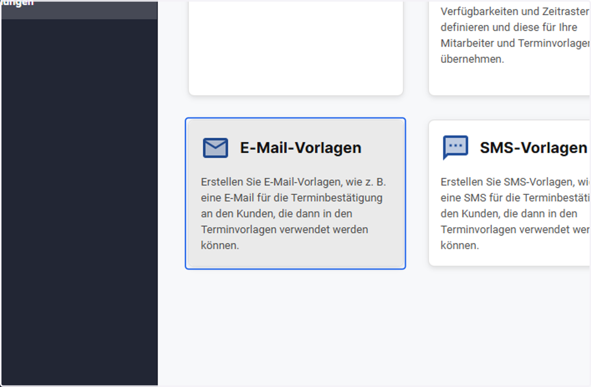 Klicken Sie auf das Feld E-Mail-Vorlagen.