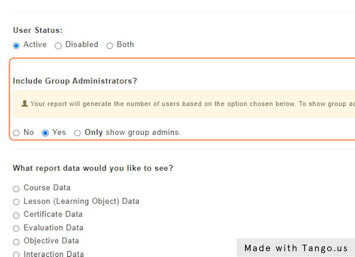 You can choose to Include / Exclude Group Admins from your Report